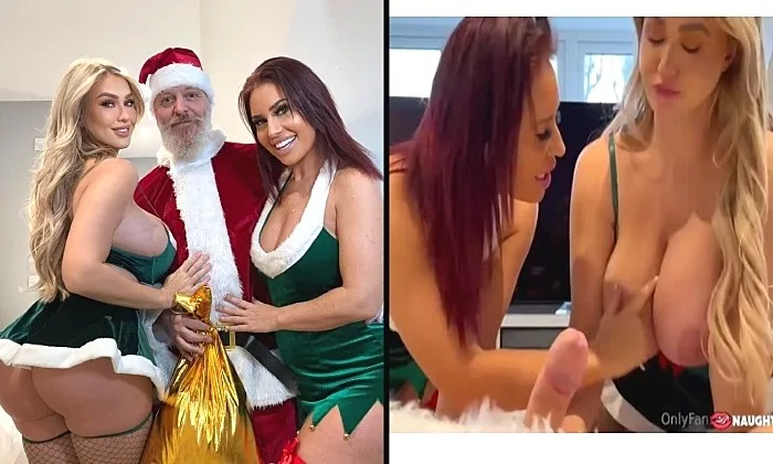 sophie reade two sexy busty elfs fucking a fat santa